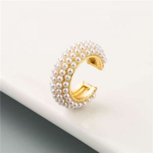 Pearl Embellished U.S. High Fashion Women Alloy Hoop Earrings