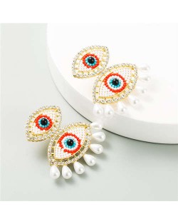 Dual Eyes Design Creative Women Tassel Fashion Earrings - Red