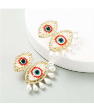 Dual Eyes Design Creative Women Tassel Fashion Earrings - Red