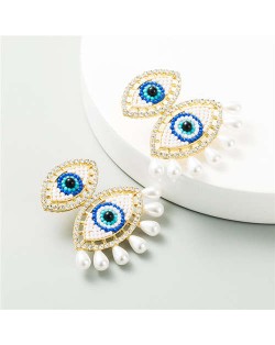 Dual Eyes Design Creative Women Tassel Fashion Earrings - Blue