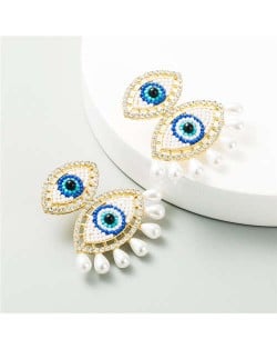 Dual Eyes Design Creative Women Tassel Fashion Earrings - Blue