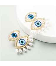 Dual Eyes Design Creative Women Tassel Fashion Earrings - Blue