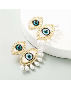 Dual Eyes Design Creative Women Tassel Fashion Earrings - Black
