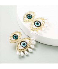 Dual Eyes Design Creative Women Tassel Fashion Earrings - Black