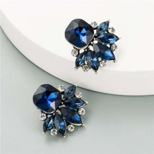 Rhinestone Floral Pattern Hot Sales Women Stud Earrings - Blue