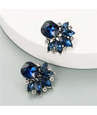 Rhinestone Floral Pattern Hot Sales Women Stud Earrings - Blue