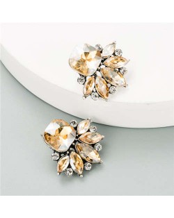 Rhinestone Floral Pattern Hot Sales Women Stud Earrings - Coffee