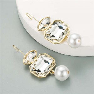 Pearl and Glass Gem Combo Design Hot Sales Women Western Fashion Stud Earrings - White