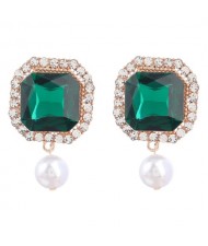 Pearl and Glass Gem Combo Design Hot Sales Women Western Fashion Stud Earrings - Green