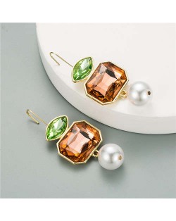 Pearl and Glass Gem Combo Design Hot Sales Women Western Fashion Stud Earrings - Champagne