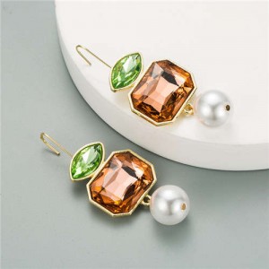 Pearl and Glass Gem Combo Design Hot Sales Women Western Fashion Stud Earrings - Champagne