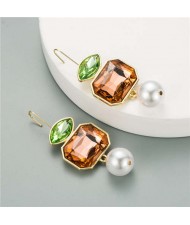 Pearl and Glass Gem Combo Design Hot Sales Women Western Fashion Stud Earrings - Champagne