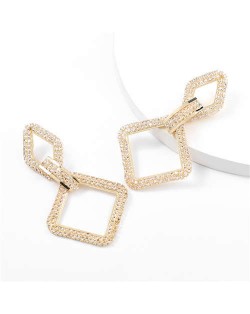 Rhinestone Embellished Rhombus Shape Korean High Fashion Women Wholesale Earrings - Golden