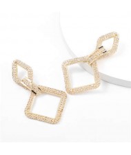 Rhinestone Embellished Rhombus Shape Korean High Fashion Women Wholesale Earrings - Golden