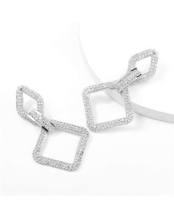 Rhinestone Embellished Rhombus Shape Korean High Fashion Women Wholesale Earrings - Silver