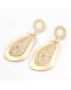 Shining Rhinestone Embellished Golden Papaya Fashion Women Boutique Style Earrings