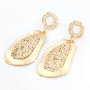 Shining Rhinestone Embellished Golden Papaya Fashion Women Boutique Style Earrings