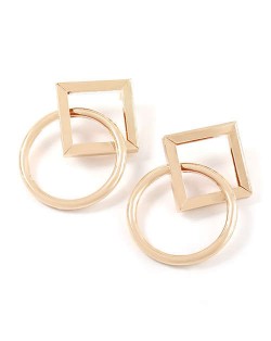 Rhombus and Ring Combo Design High Fashion Women Wholesale Costume Earrings - Golden