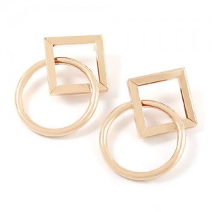 Rhombus and Ring Combo Design High Fashion Women Wholesale Costume Earrings - Golden