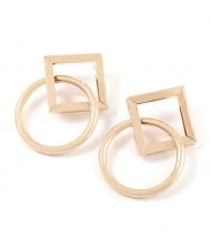 Rhombus and Ring Combo Design High Fashion Women Wholesale Costume Earrings - Golden