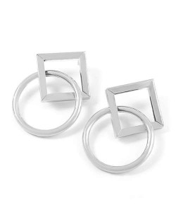 Rhombus and Ring Combo Design High Fashion Women Wholesale Costume Earrings - Silver