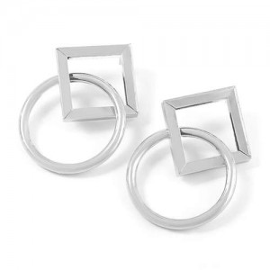 Rhombus and Ring Combo Design High Fashion Women Wholesale Costume Earrings - Silver