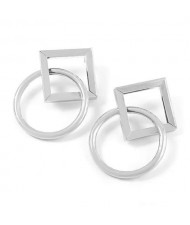 Rhombus and Ring Combo Design High Fashion Women Wholesale Costume Earrings - Silver