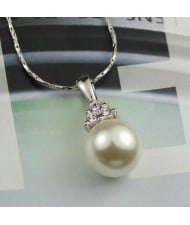 Glistening Rhinestone Paved Pearl Platinum Pendant Necklace