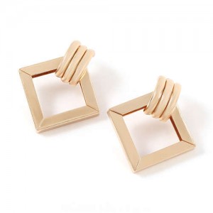 Elegant Hollow Square Design Women Alloy Wholesale Fashion Earrings - Golden