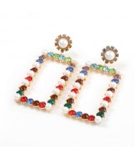 Rhinestone and Pearl Embellished Large Rectangle Women Wholesale Fashion Earrings - Multicolor