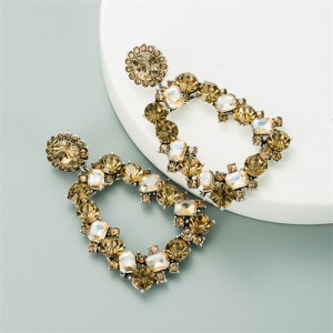 Pearl and Rhinestone Embellished Vintage Trapezoid Women Hollow Wholesale Earrings - Multicolor