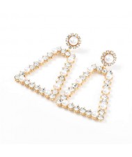 Pearl and Rhinestone Embellished Vintage Trapezoid Women Hollow Wholesale Earrings - Golden