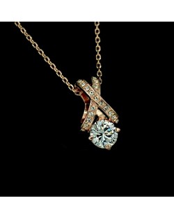 Perfect Design Austrian Crystal 18K Rose Gold Pendant Necklace