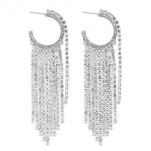 Rhinestone All-over Design U.S. High Fashion Long Tassel Wholesale Women Earrings