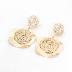 Rhinestone Embellished Irregular Shape Design Vintage Style Alloy Women Wholesale Costume Earrings - Golden