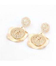 Rhinestone Embellished Irregular Shape Design Vintage Style Alloy Women Wholesale Costume Earrings - Golden