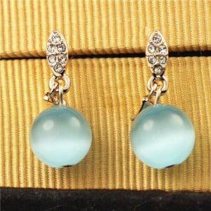 Rhinestone Inlaid Blue Opal Pendant Earrings
