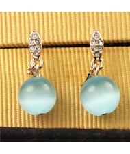 Rhinestone Inlaid Blue Opal Pendant Earrings