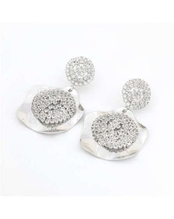 Rhinestone Embellished Irregular Shape Design Vintage Style Alloy Women Wholesale Costume Earrings - Silver