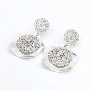 Rhinestone Embellished Irregular Shape Design Vintage Style Alloy Women Wholesale Costume Earrings - Silver
