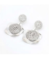 Rhinestone Embellished Irregular Shape Design Vintage Style Alloy Women Wholesale Costume Earrings - Silver