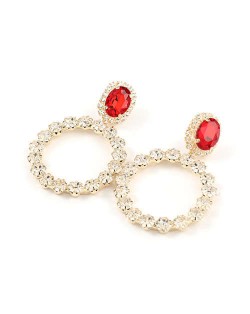 Super Shining Fashion Rhinestone Ring Design Women Wholesale Earrings - Golden