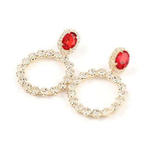 Super Shining Fashion Rhinestone Ring Design Women Wholesale Earrings - Golden