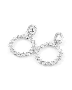 Super Shining Fashion Rhinestone Ring Design Women Wholesale Earrings - Silver