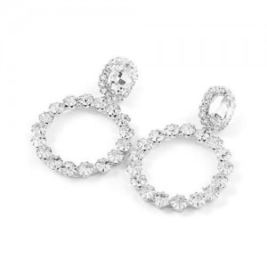 Super Shining Fashion Rhinestone Ring Design Women Wholesale Earrings - Silver