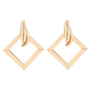 Romantic Design Hollow Square Design U.S. High Fashion Alloy Women Earrings - Golden
