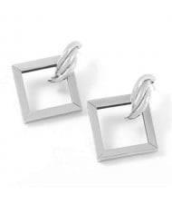 Romantic Design Hollow Square Design U.S. High Fashion Alloy Women Earrings - Silver