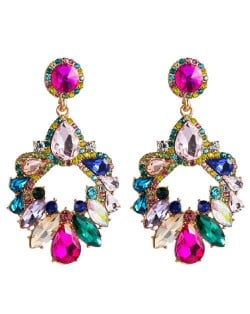 Colorful Rhinestone Embellished Hollow Waterdrop Design Women Wholesale Stud Earrings