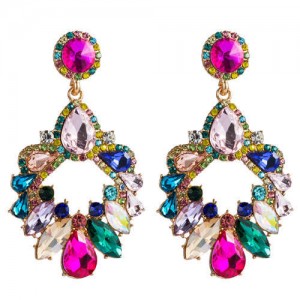 Colorful Rhinestone Embellished Hollow Waterdrop Design Women Wholesale Stud Earrings
