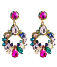 Colorful Rhinestone Embellished Hollow Waterdrop Design Women Wholesale Stud Earrings